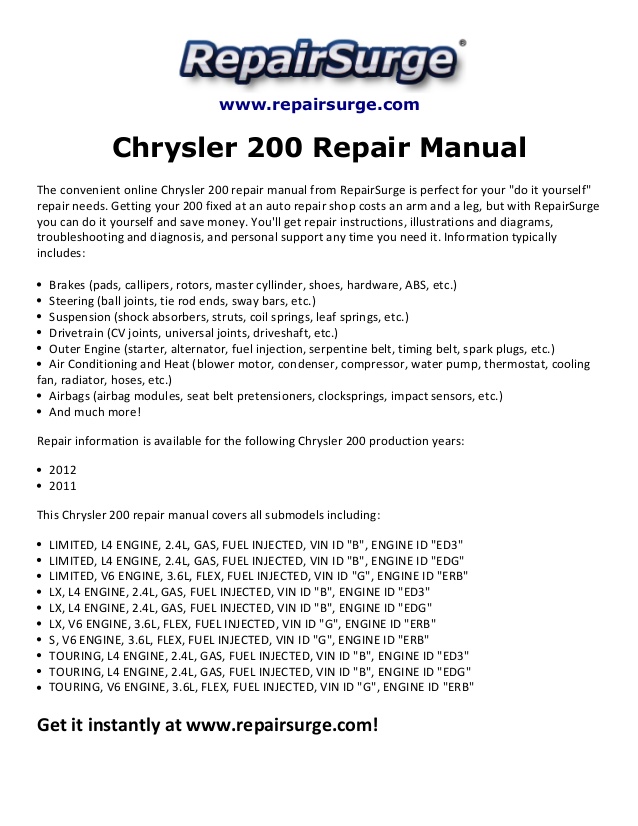 2015 Dodge Stratus Repair Manual
